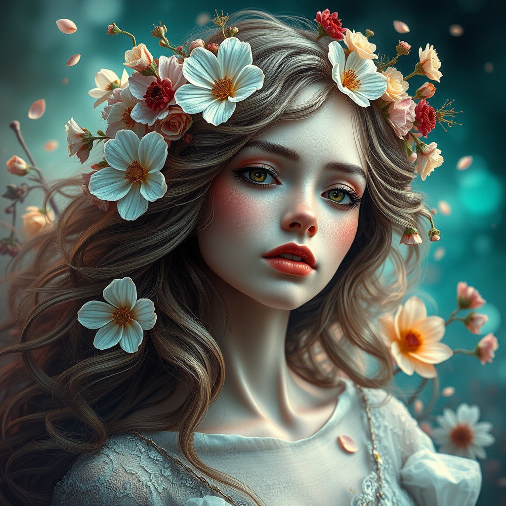 Fantasy Flower Girl Portrait in 8k Resolution