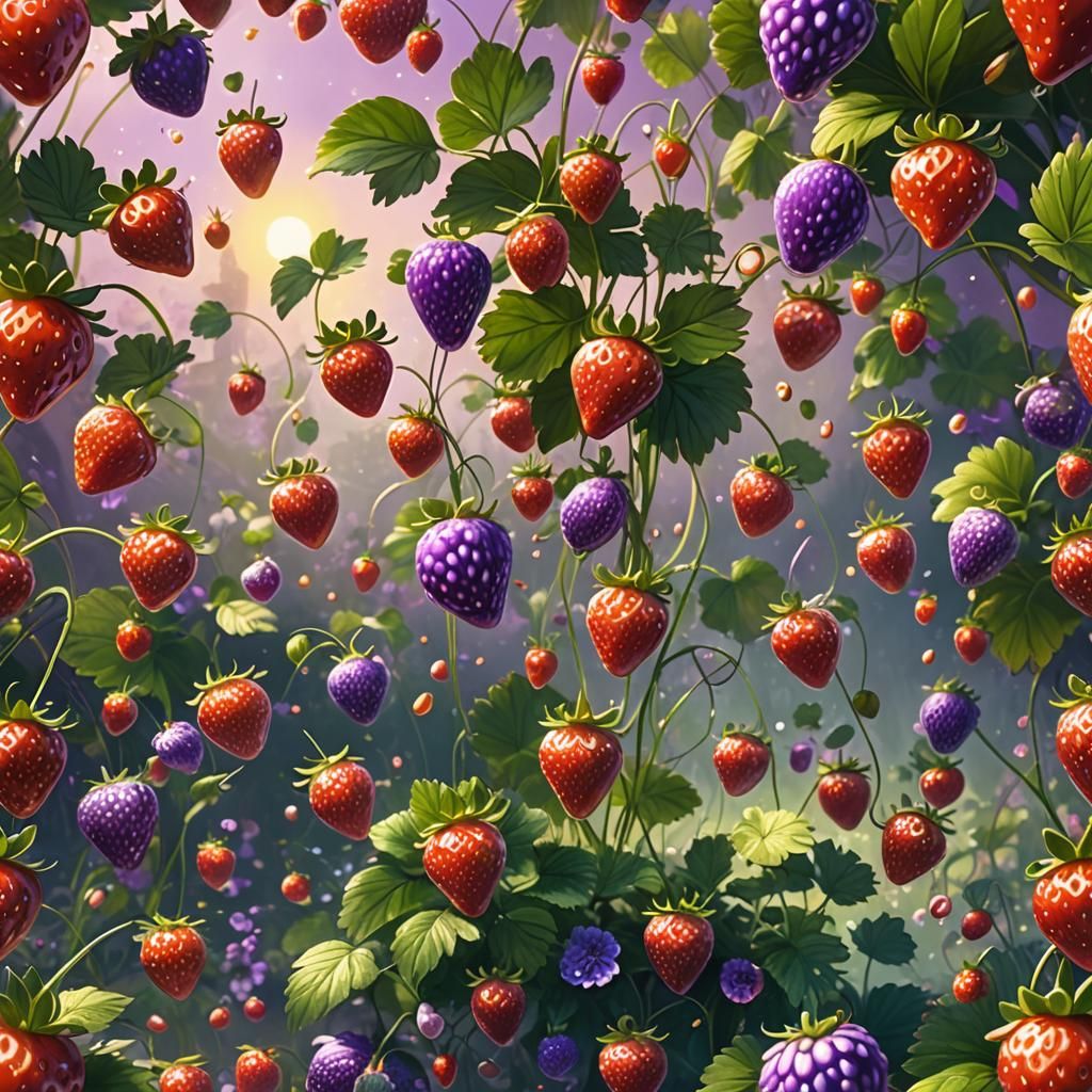 Heart-Shaped Strawberries in Fantasy Garden Concept Art