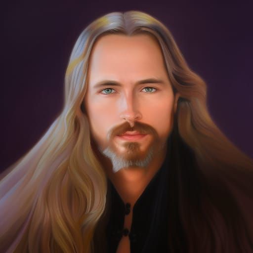 Long-Haired Man With Goatee, Baroque Art, Intricate Hyper-Detailed Oil On Canvas In Deep Vivid Colours, Fine Art, Romant...