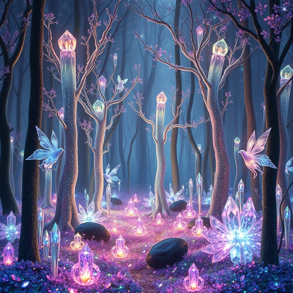 Crystal Forest Landscape in a Dreamlike World