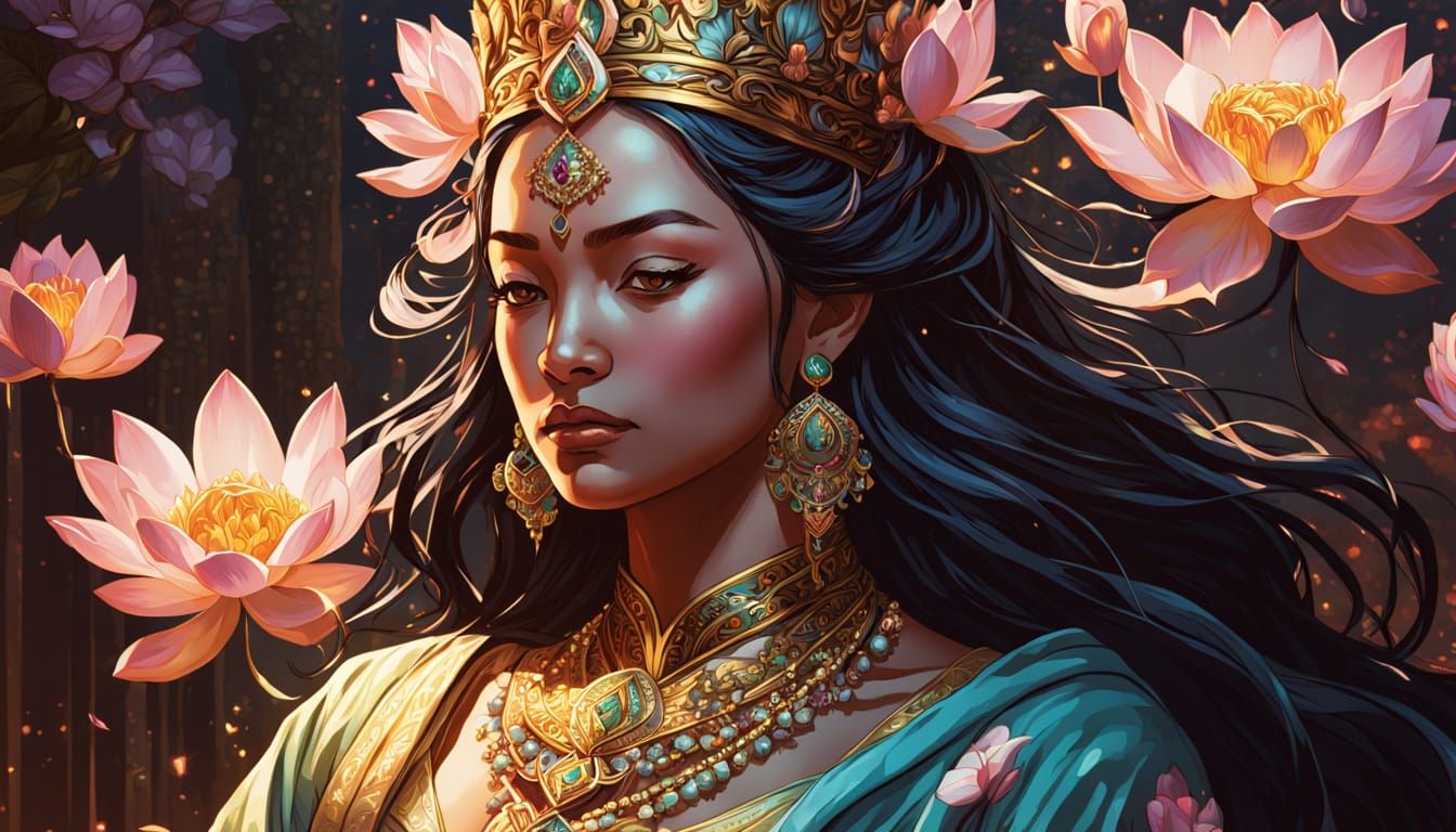 Serene Goddess in Lotus Crown, Painterly Style