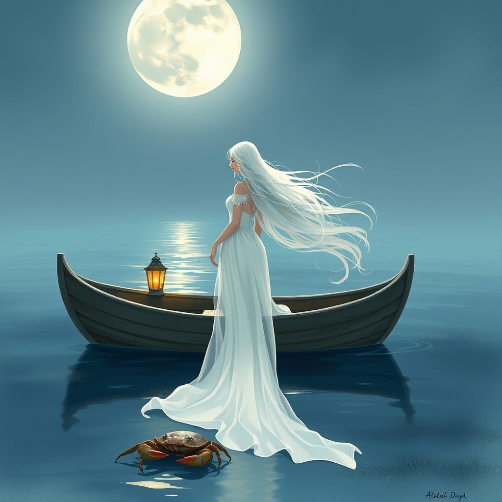 Serene Goddess of the Moon in a Dreamy, Whimsical Style