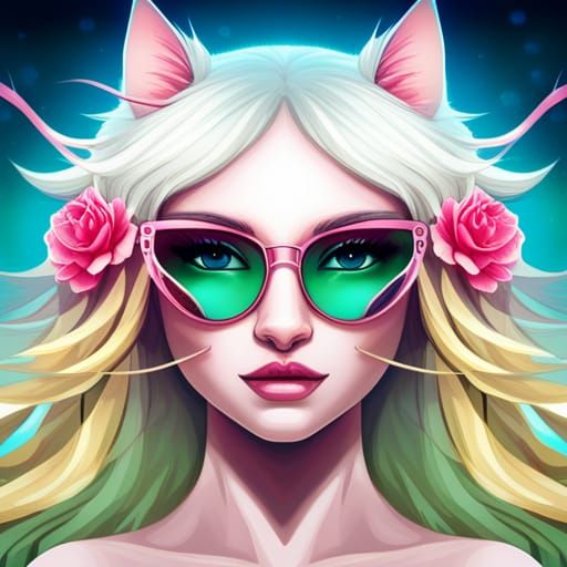 Cute Cat-Girl in Sunglasses: Fantasy Portrait