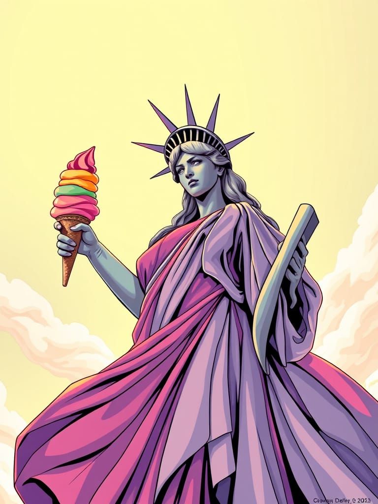 Lady Liberty with Ice Cream, Comic Book Art