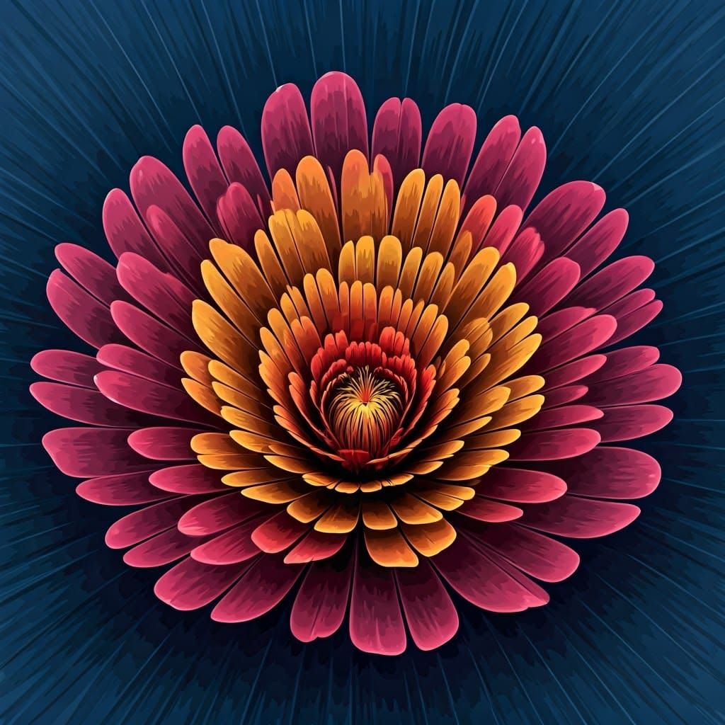 Abstract Fractal Moonflower with Zentangle Motifs