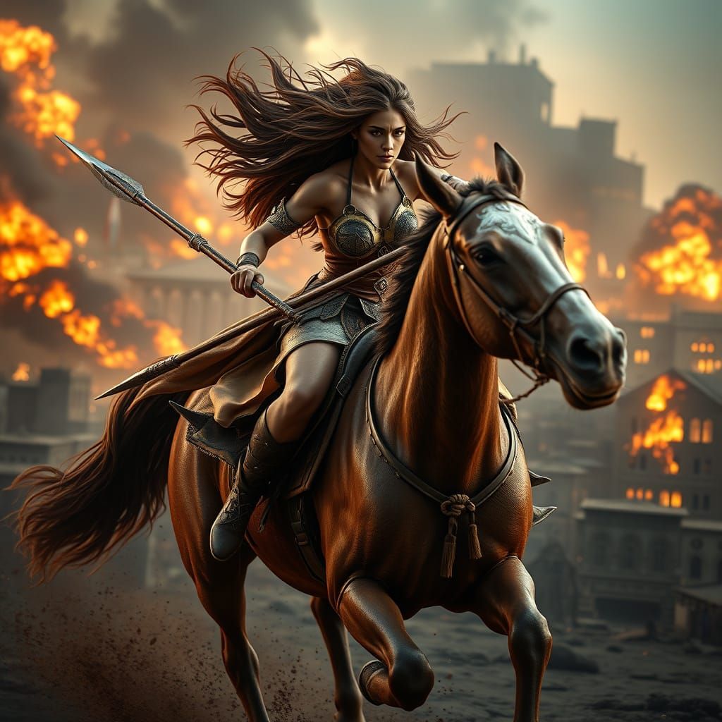 Epic Amazon Warrior in Cinematic Hyperrealistic Matte Painti...