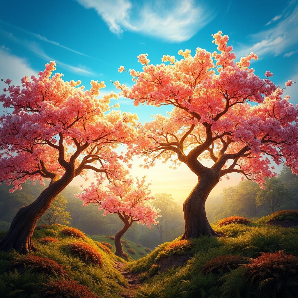 Golden Cherry Blossom Forest