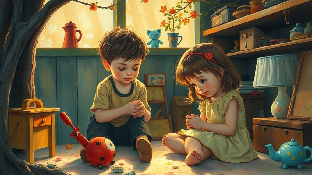 Childhood Nostalgia Gouache Painting