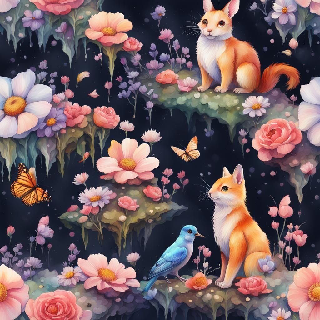 Watercolor Animals and Flowers in Pastel Colors