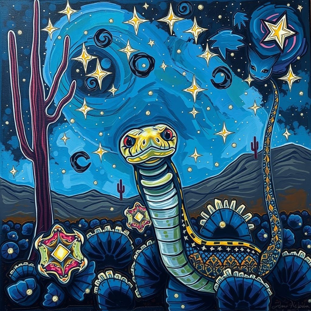 Rattlesnake Portrait in Vivid Impasto Style