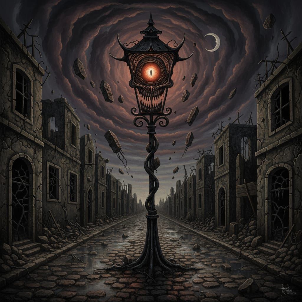 Sinister Gothic Streetlamp Casting Eerie Shadows