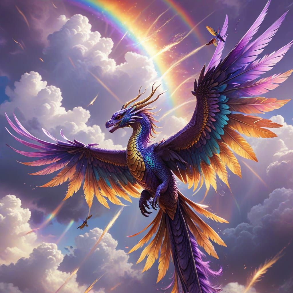 Majestic Dragon and Rainbow Phoenix in Flight