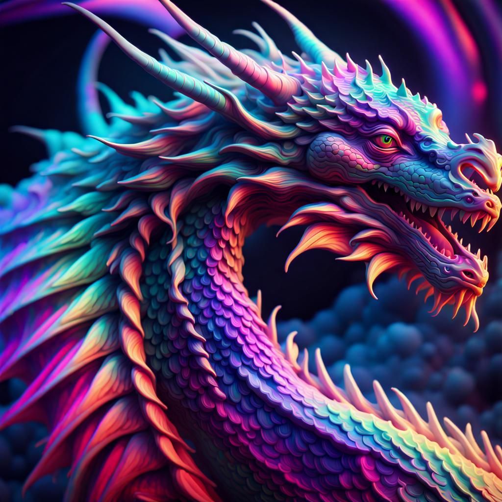 Futuristic Cosmic Dragon in Rainbow Colors