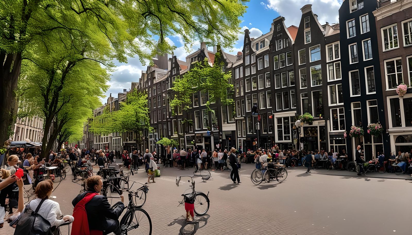 Amsterdam Street Scene with Flowers and Art Deco