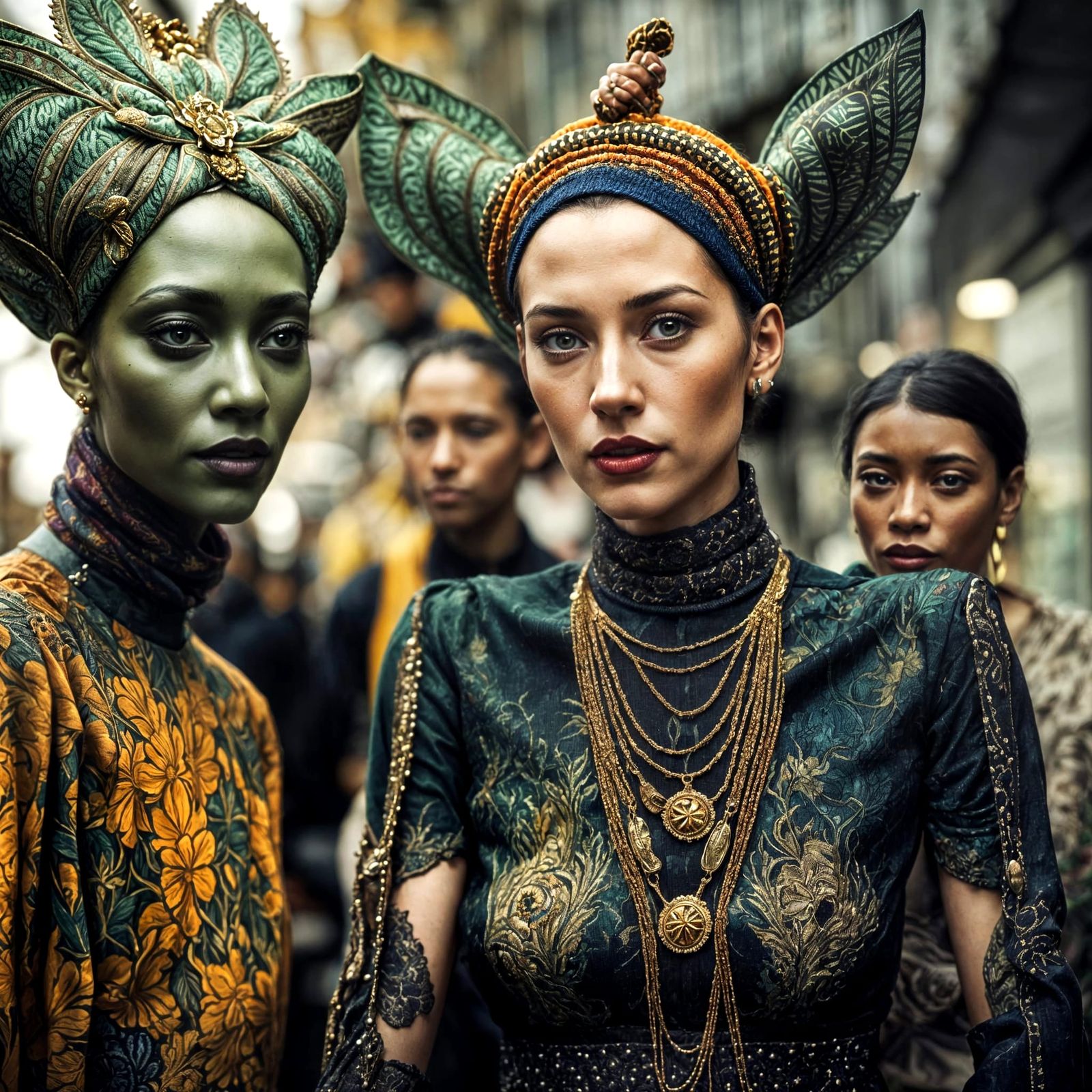 Exotic Alien Celebration in Surreal Restaurant Setting