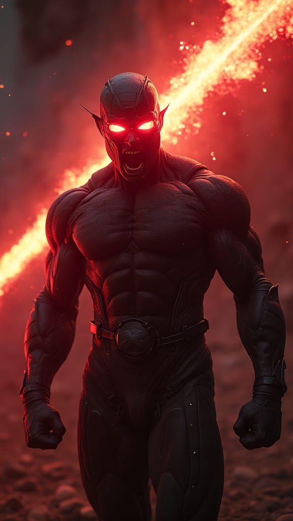 Mutant Warrior Unleashes Crimson Energy Blast