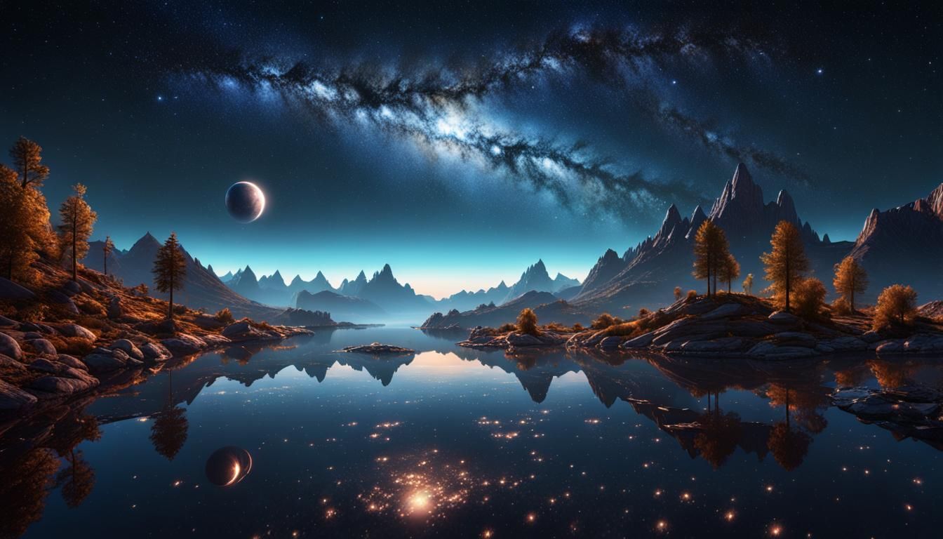 Elaborate Starry Night Sky Reflected in Lake
