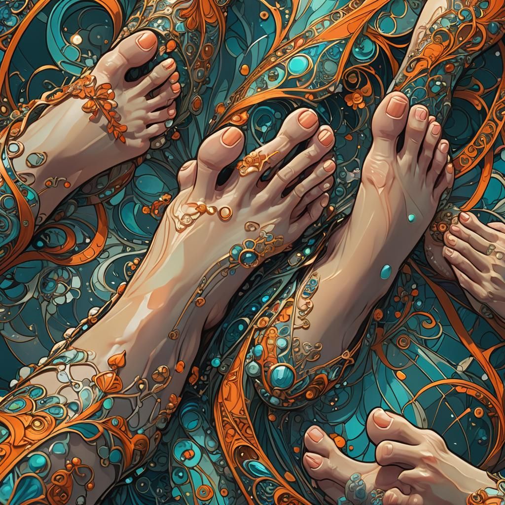 Hyper-Detailed Toes in Art Nouveau Style