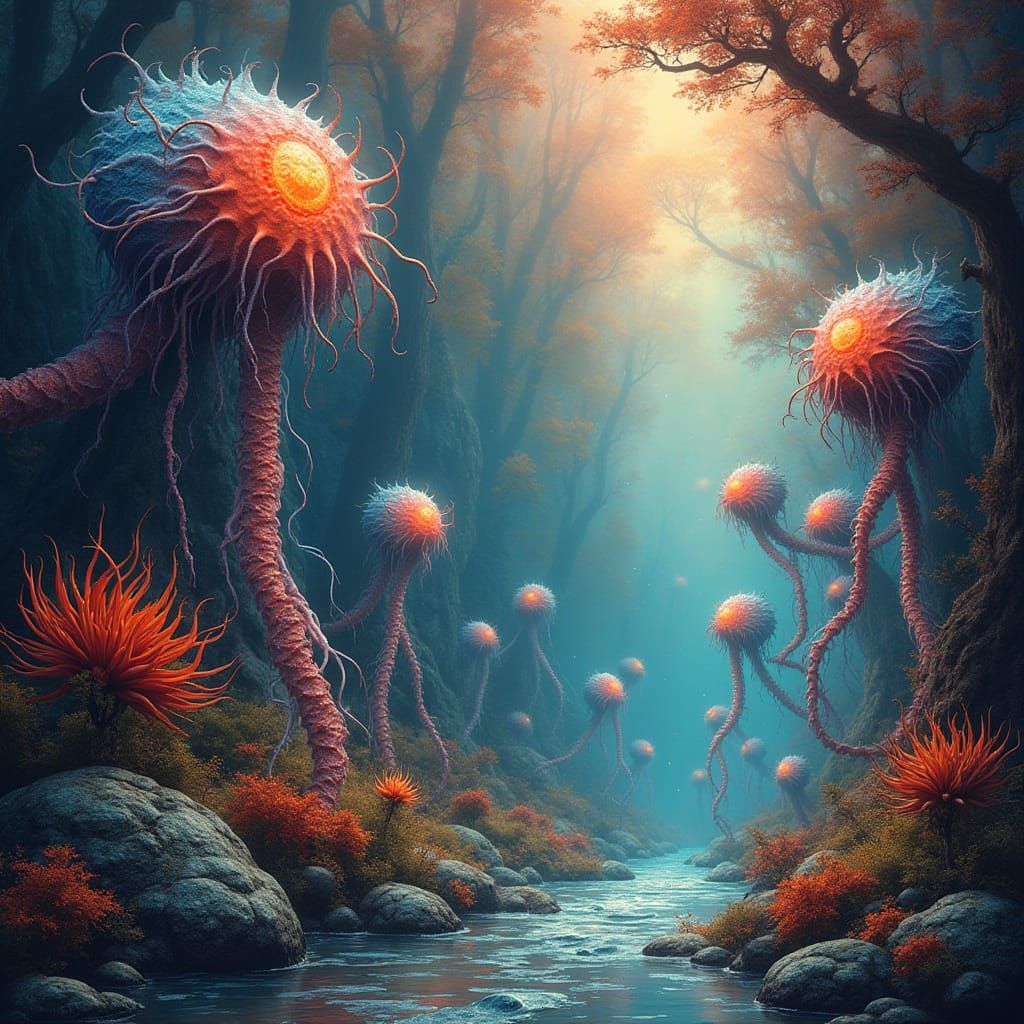 Ethereal Biomorphic Forms in a Dreamlike Abyss