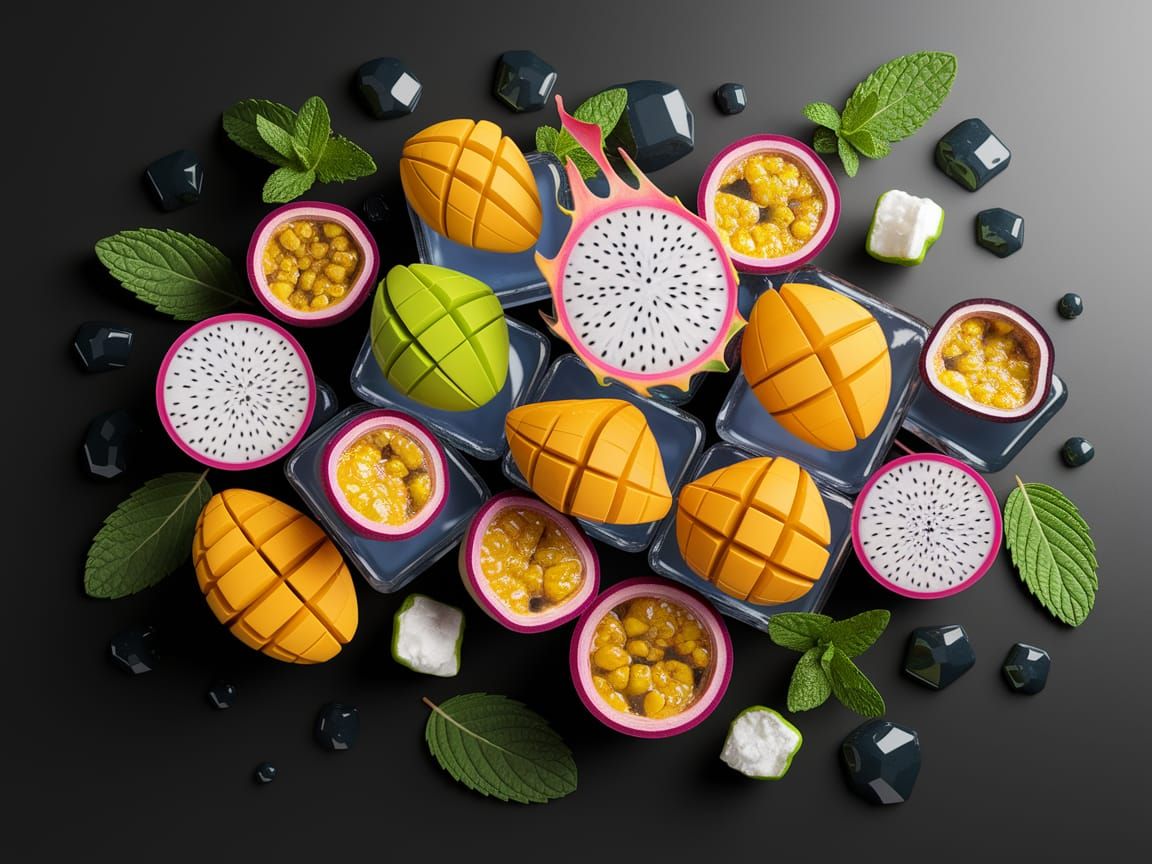 Tropical Fruit Ice Cubes Still Life