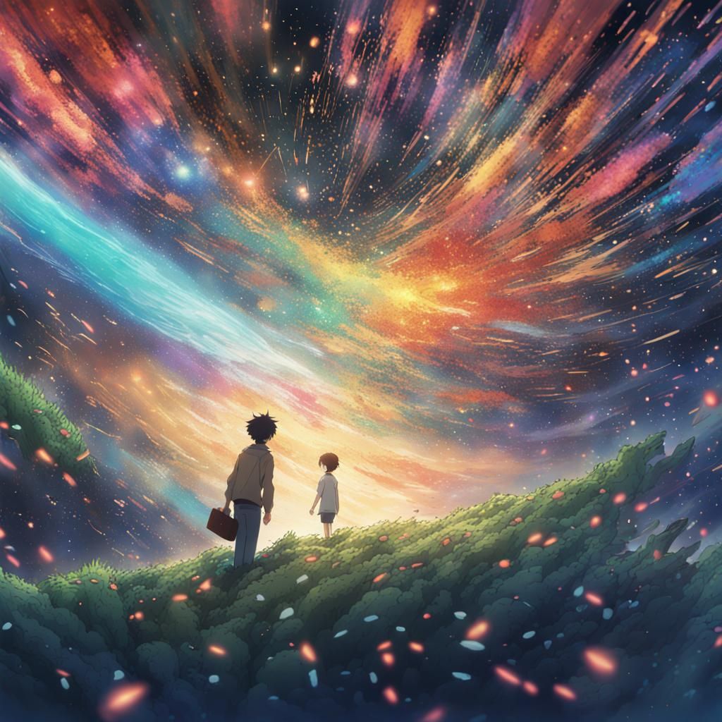 Man Falling Through Galactic Space: Anime Key Visual