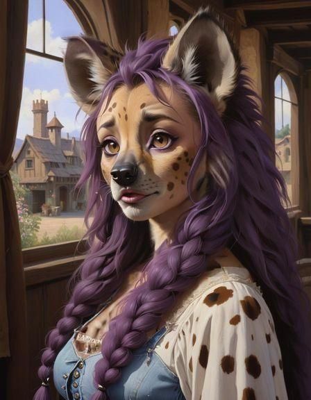 Photorealistic Portrait with Flowing Purple Hair