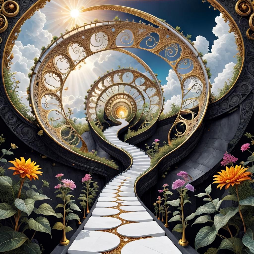 Winding Pathway to Heaven in Solarpunk Style