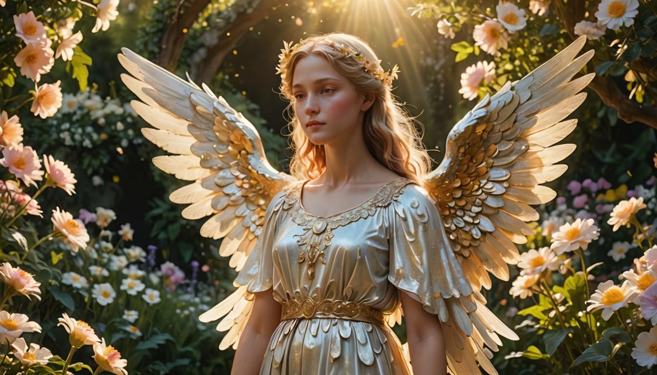 Ethereal Angel in a Vibrant Garden