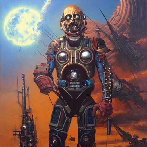 Space Pirate Cyborg in Oil Painting Style