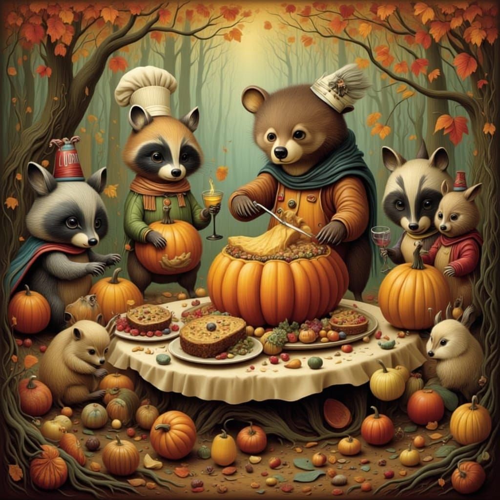 Whimsical Woodland Thanksgiving Feast with Animals