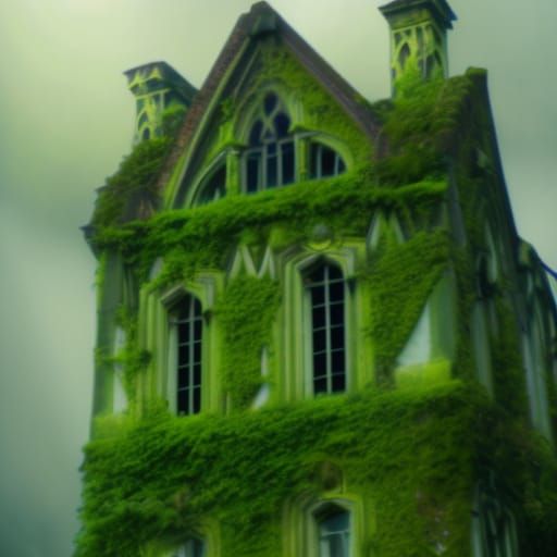 Moss and overgrown Ivy gothic house