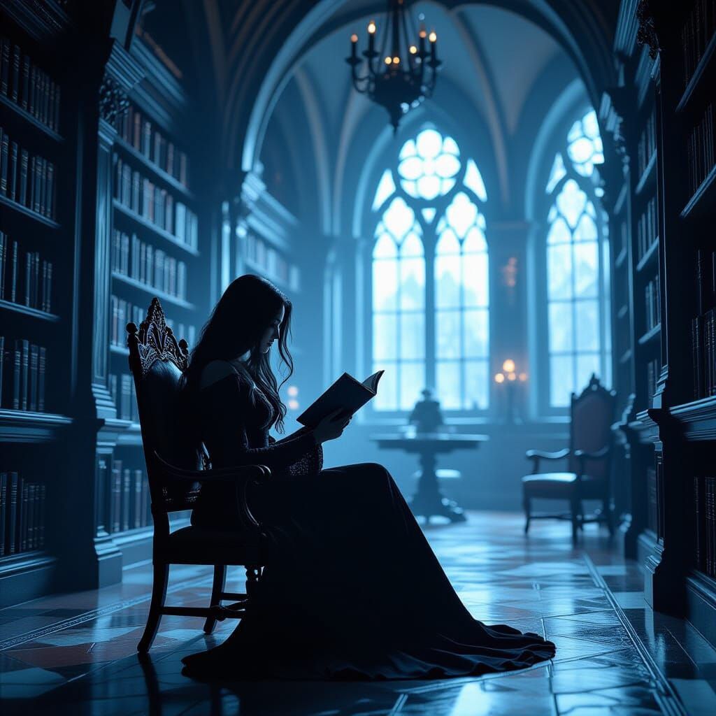 Gothic Library Silhouette in Detailed Matte Painting