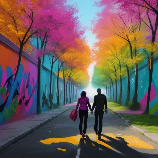 Couple in Fauvist Forest Street Art