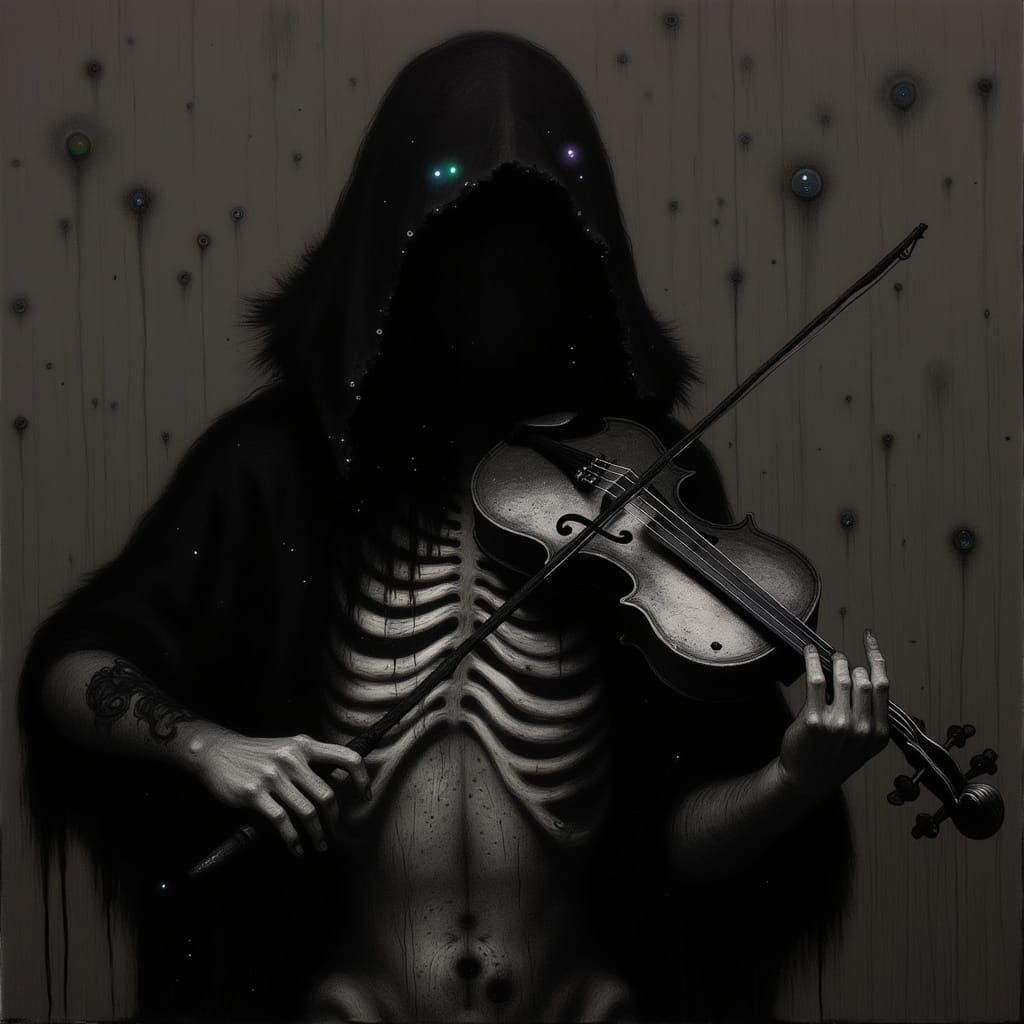 Gothic Figure Plays Haunting Melody on Macabre Violin