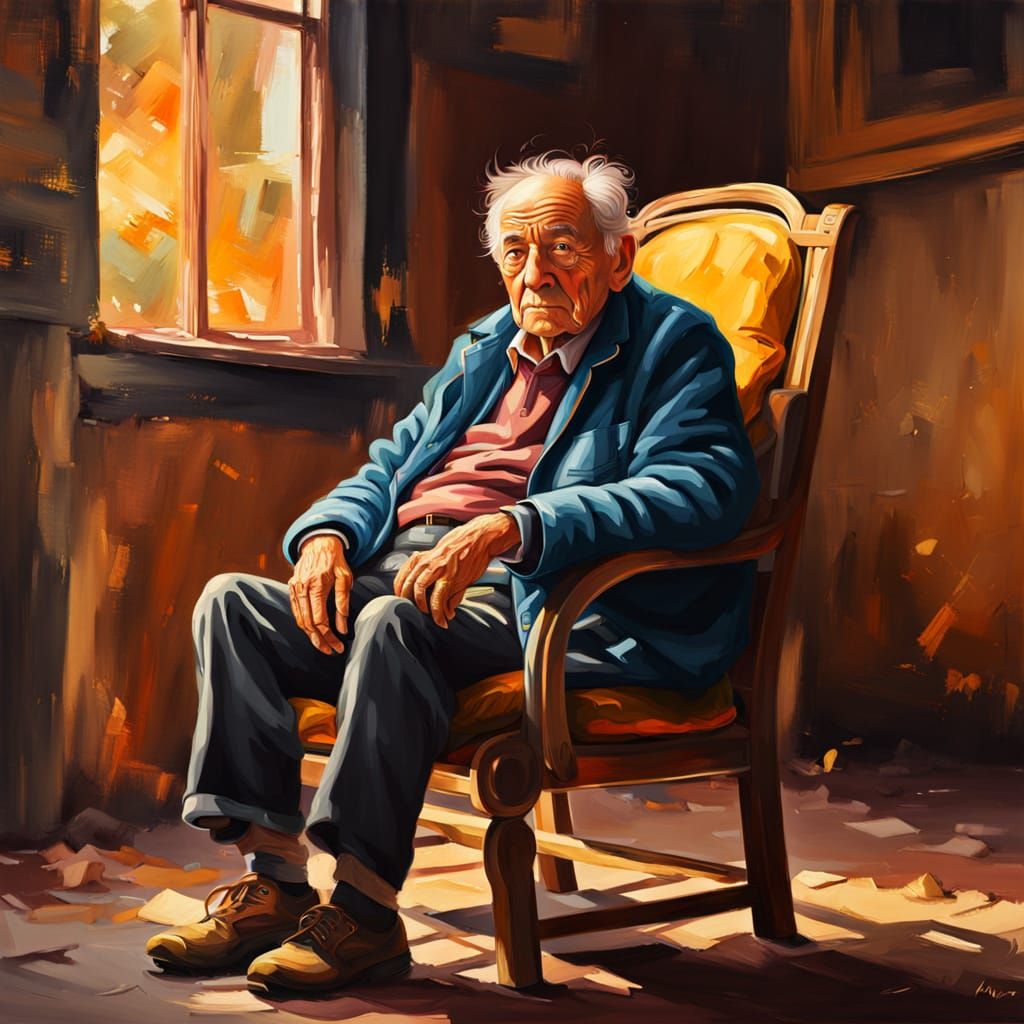 Emotional Portrait of an Elder in Oil Painting