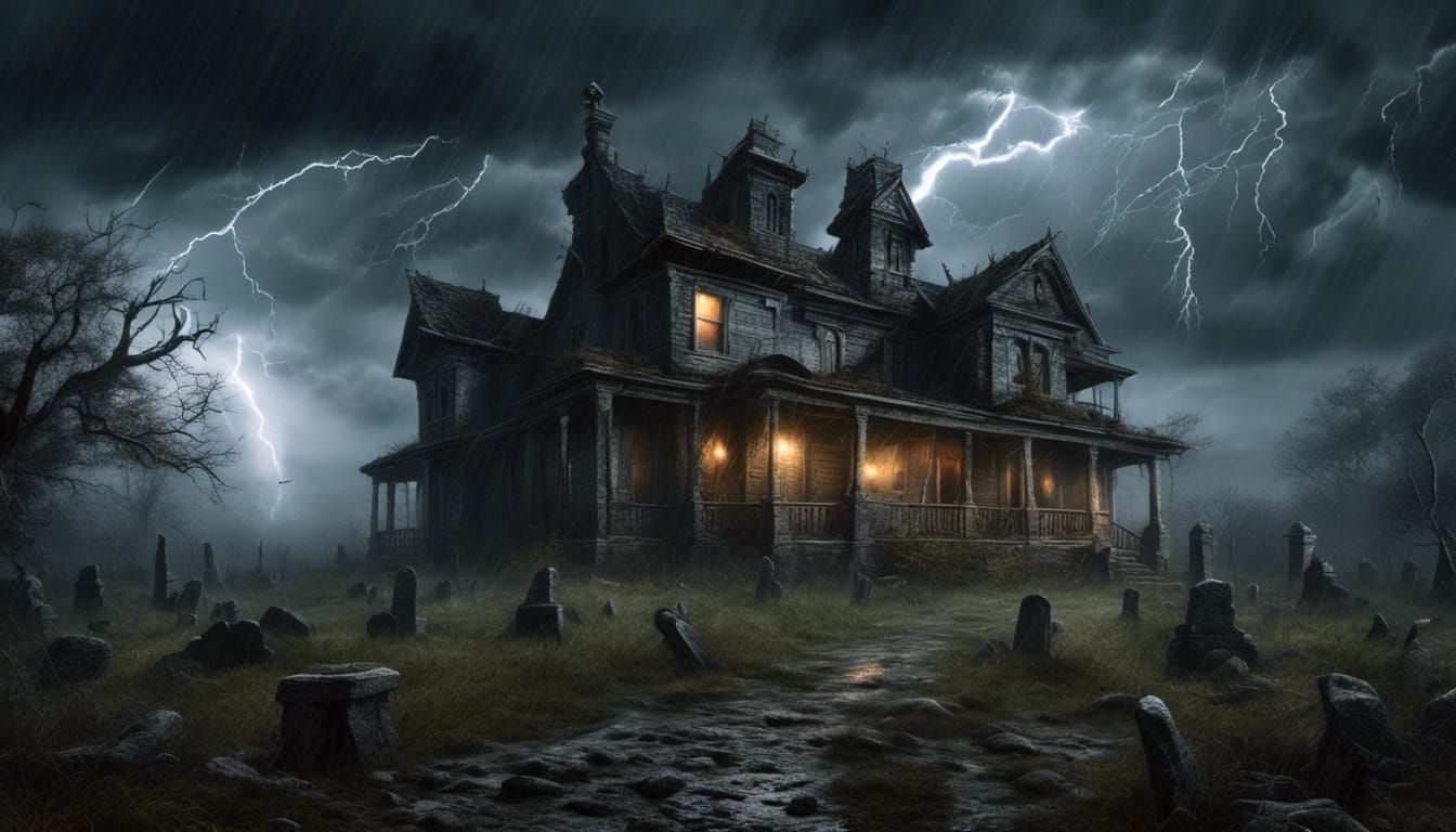 Spooky Haunted House in a Lightning Storm