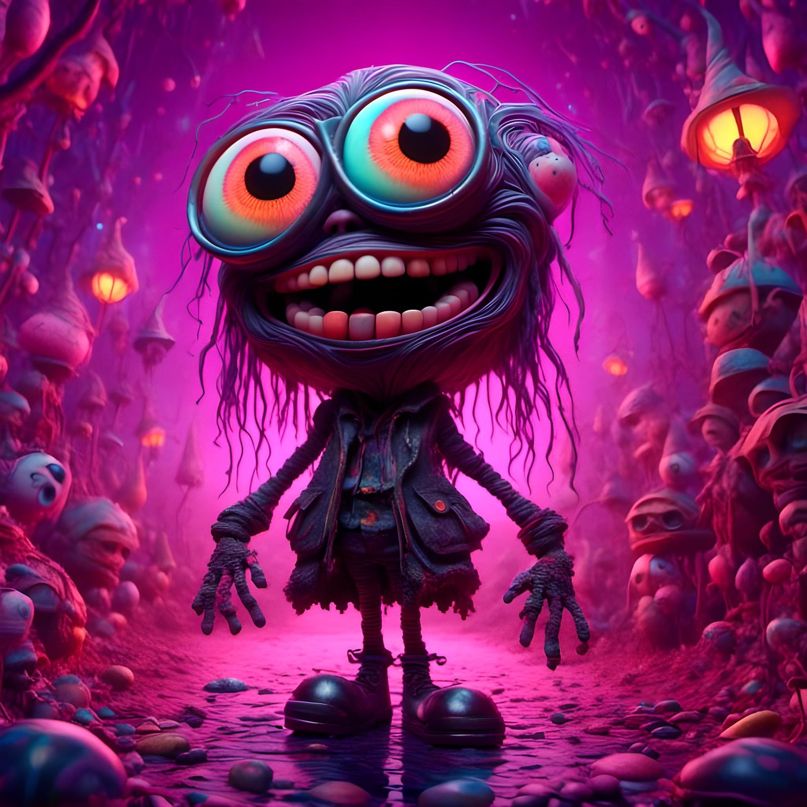 Futuristic Pixar-Style Kirby with Psychedelic Elements