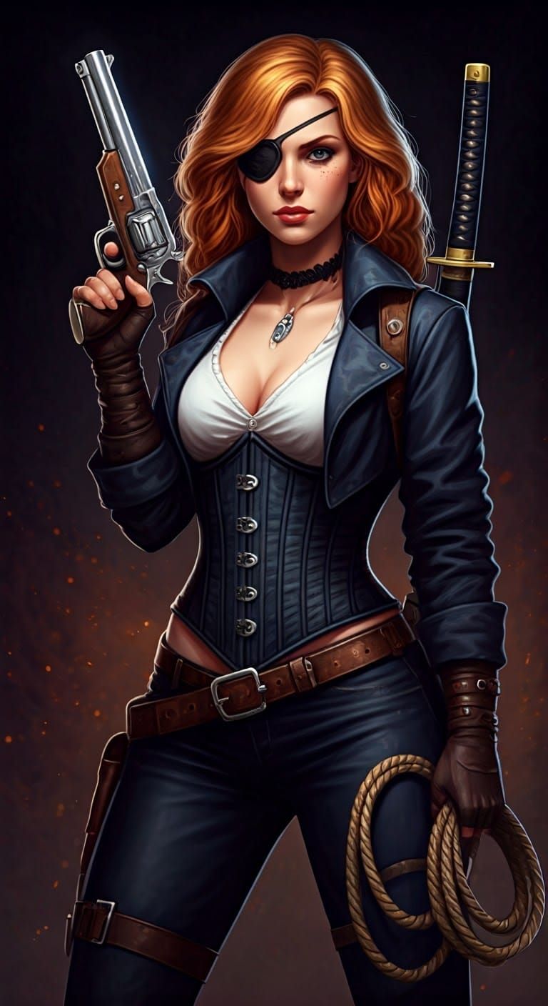 Fantasy Gunslinger with Katana and Pistol