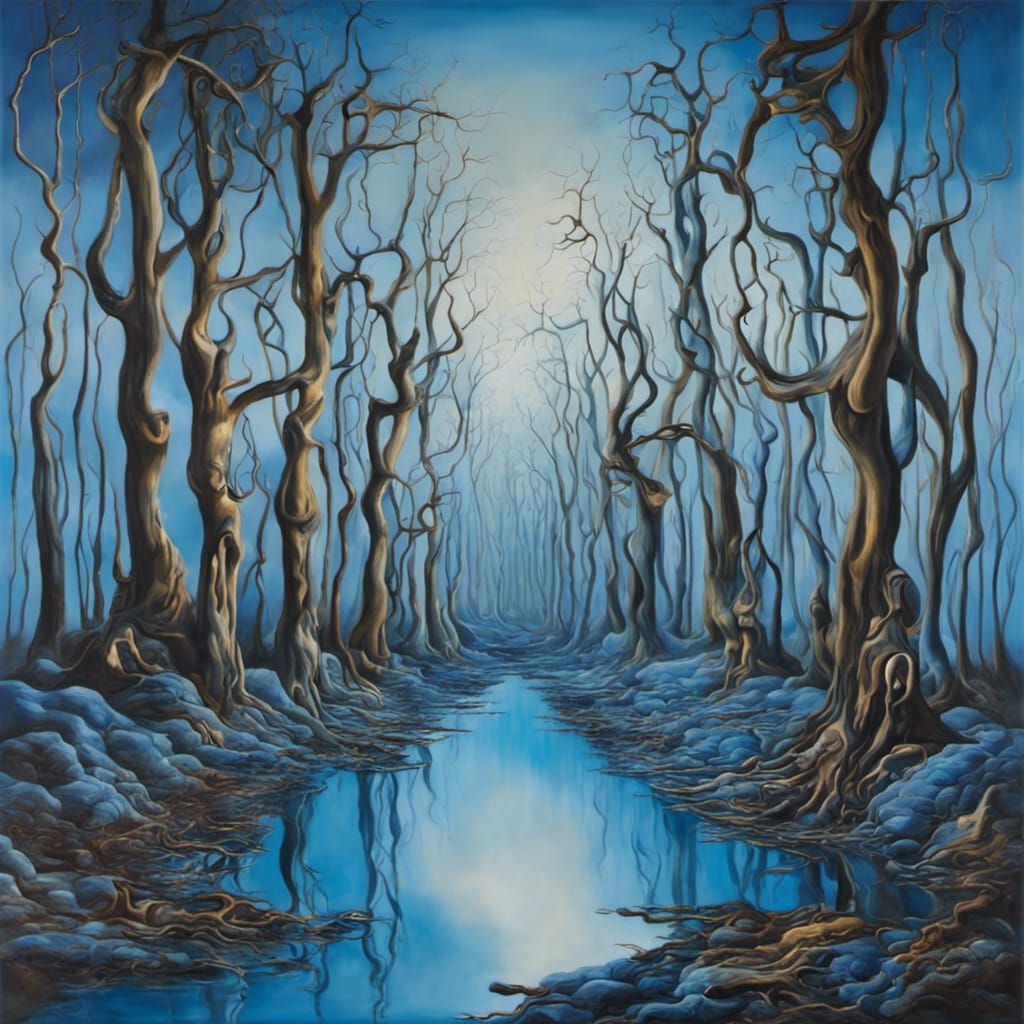 Surreal Blue Forest Inspired by Salvador Dali