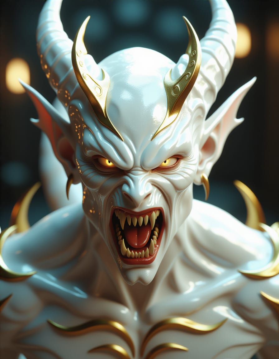 Enraged Demon with Golden Patterns in 8K Render