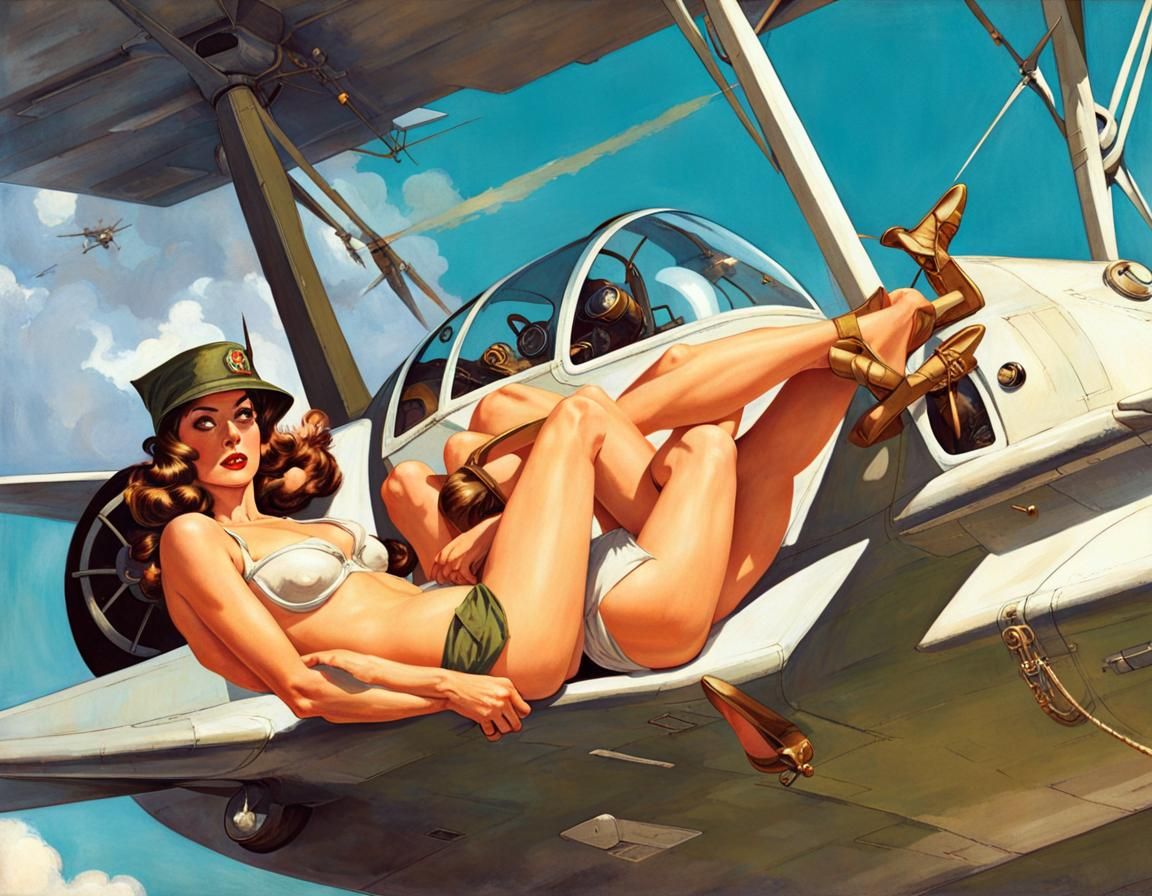 Elf-Girls and Ornithopter in Pinup Style