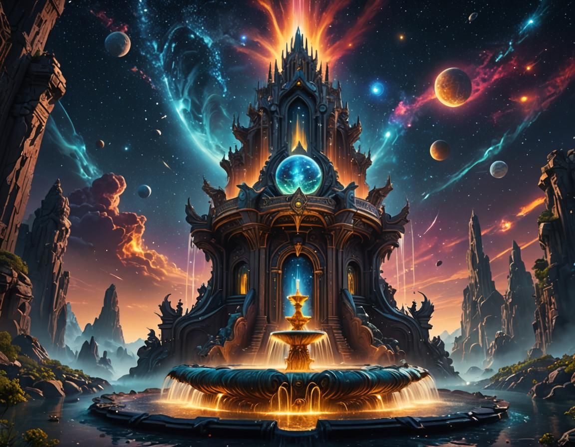 Cosmic Starseed Fountain in a Night Sky