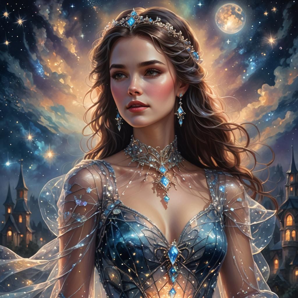 Ethereal Woman in Glass Dress, Hyperdetailed Portrait