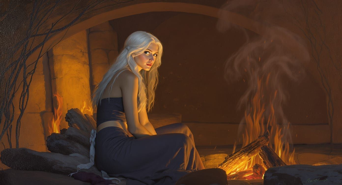 Woman by Firelight, Evoking Fantasy Artistry