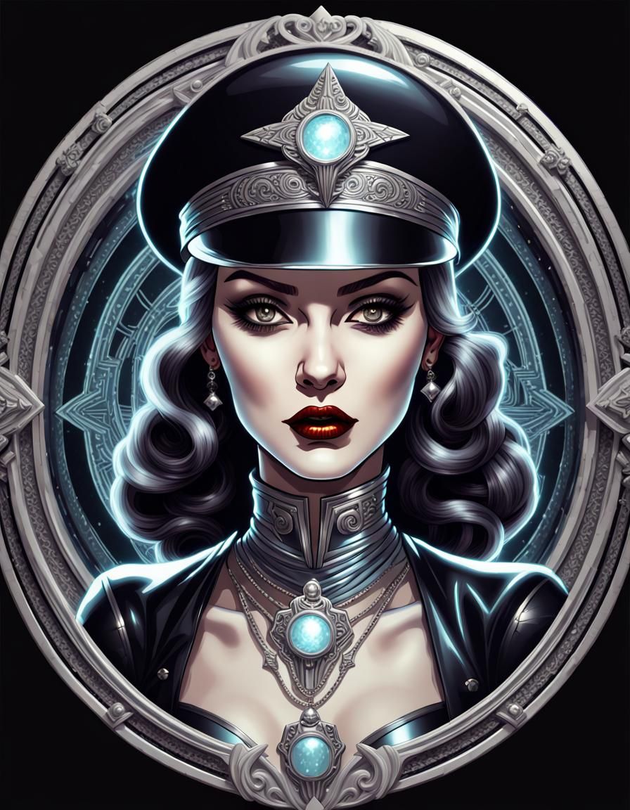 Dark Fantasy Art Deco Pin-Up in Sci-Fi Style