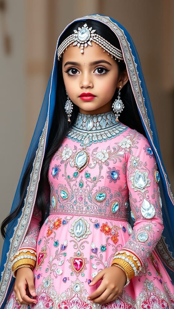 Exquisite Islamic Bridal Gown in Opulent Blue and Pink with ...