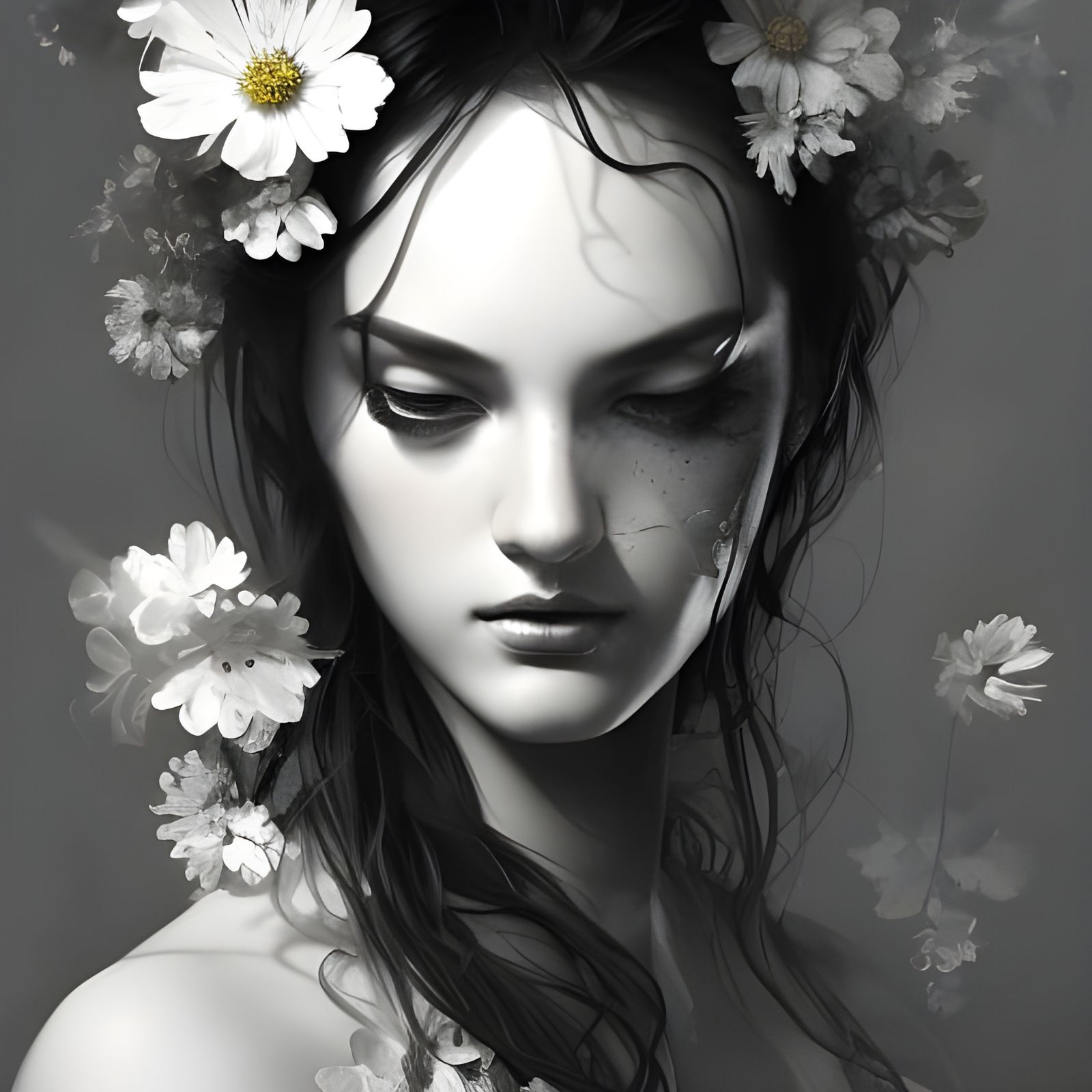 Dream Girl Portrait in Black and White