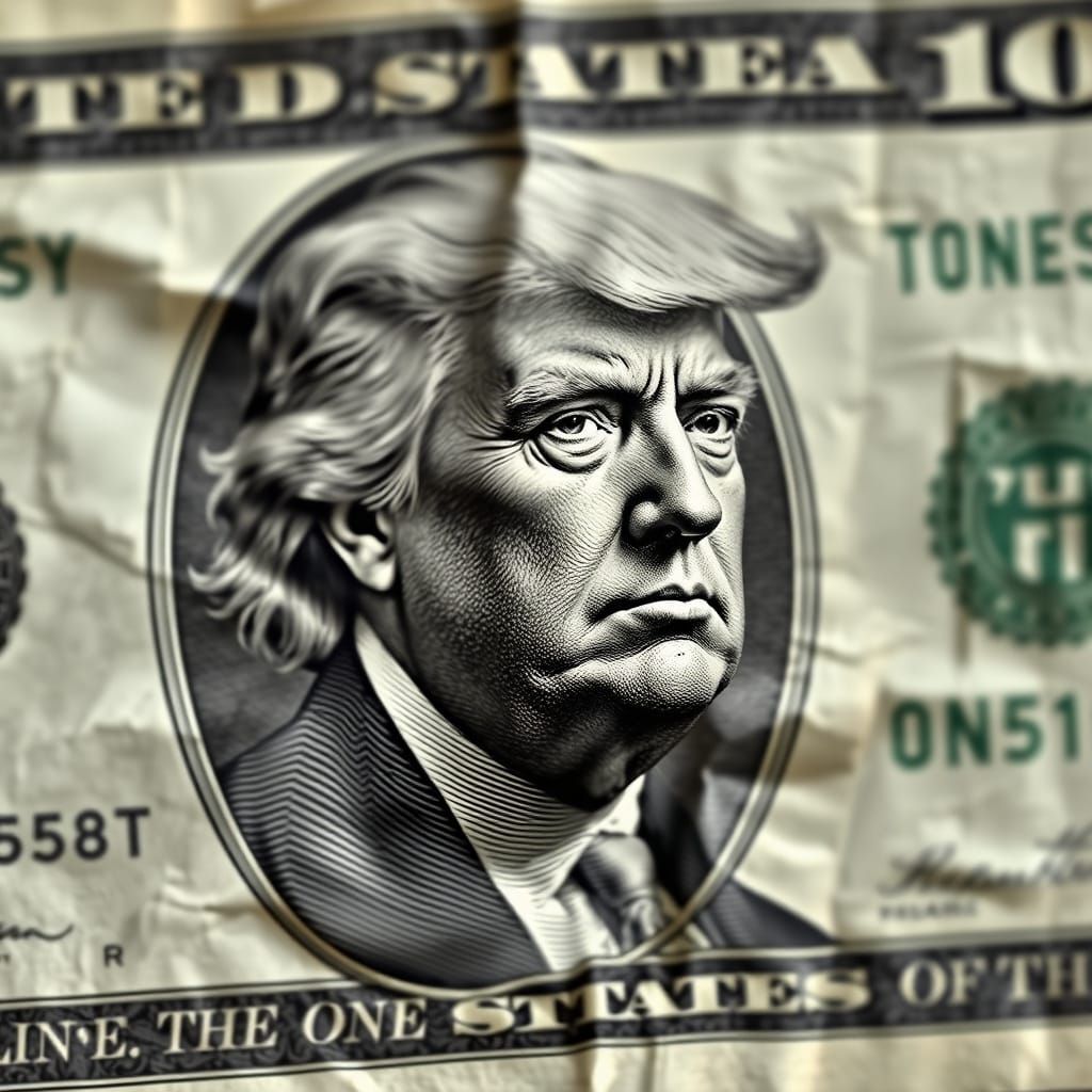 Donald Trump Portrait on a Faded Dollar Bill in Realistic Tr...