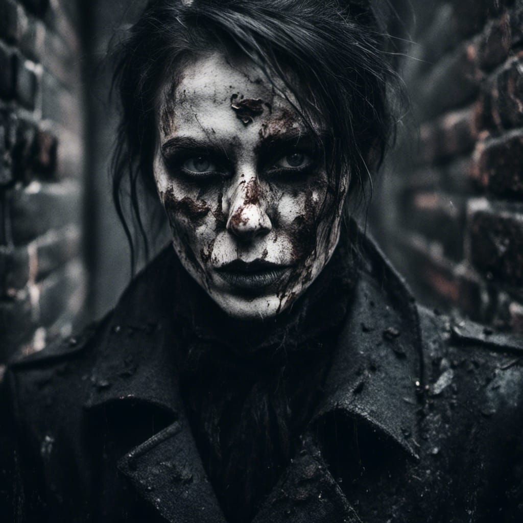 Macabre Goth Model in Horror Coffee Shop