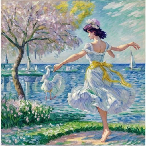 Spring Swallows in Impressionist Style